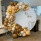 Lofaris Round Fabric White Backdrop with Iron Arch Stand for Party Decor